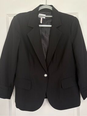 Laundry By Shelli Segal Black Single-Button Pearl-Accented Blazer